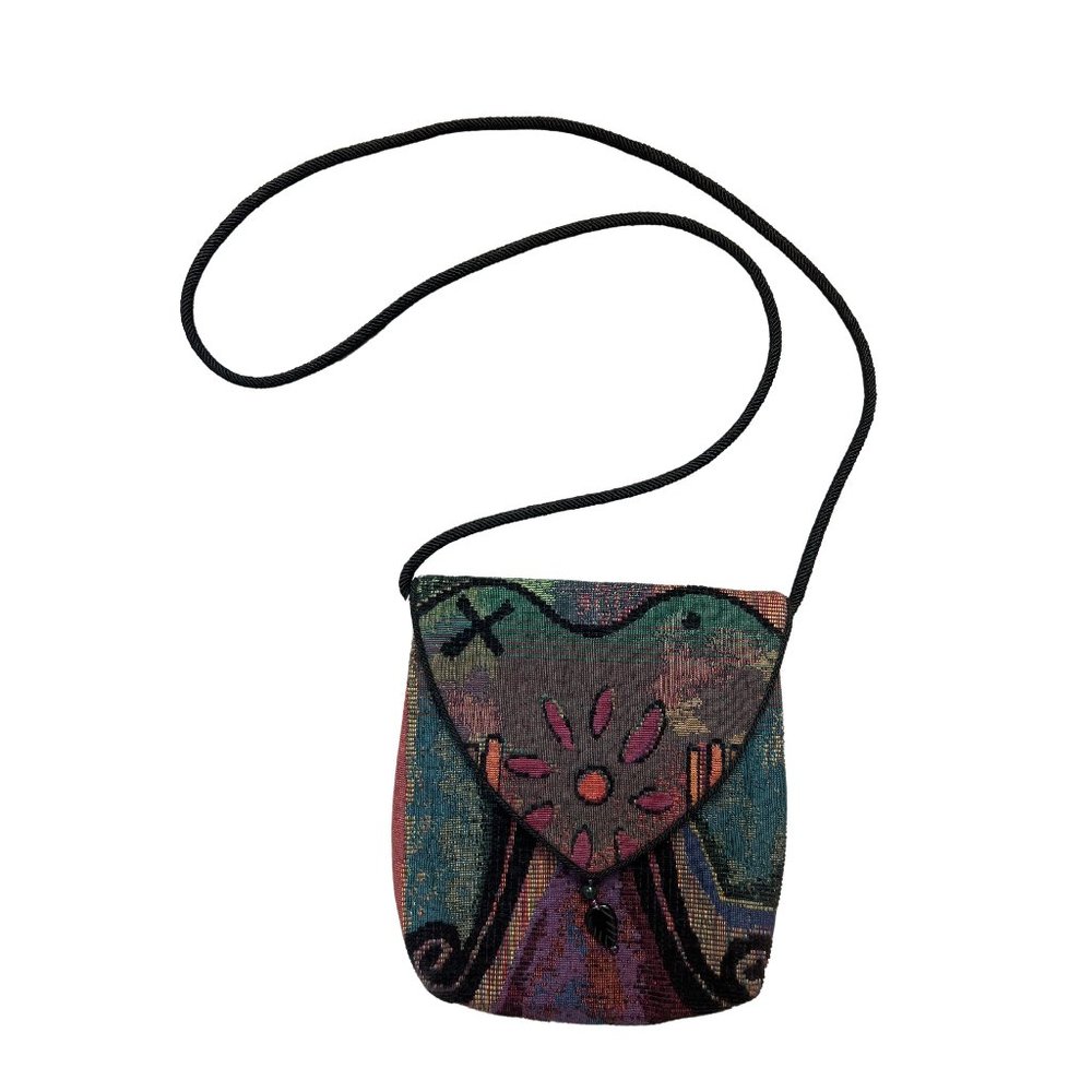 L O’Neill Tapestry Handbag Purse Magnetic Closure Black/Multi Bag